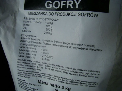 Gofry -mieszanka do produkcji 1 op) 1 kg. Gofry -mieszanka do produkcji 1 op) 1 kg.